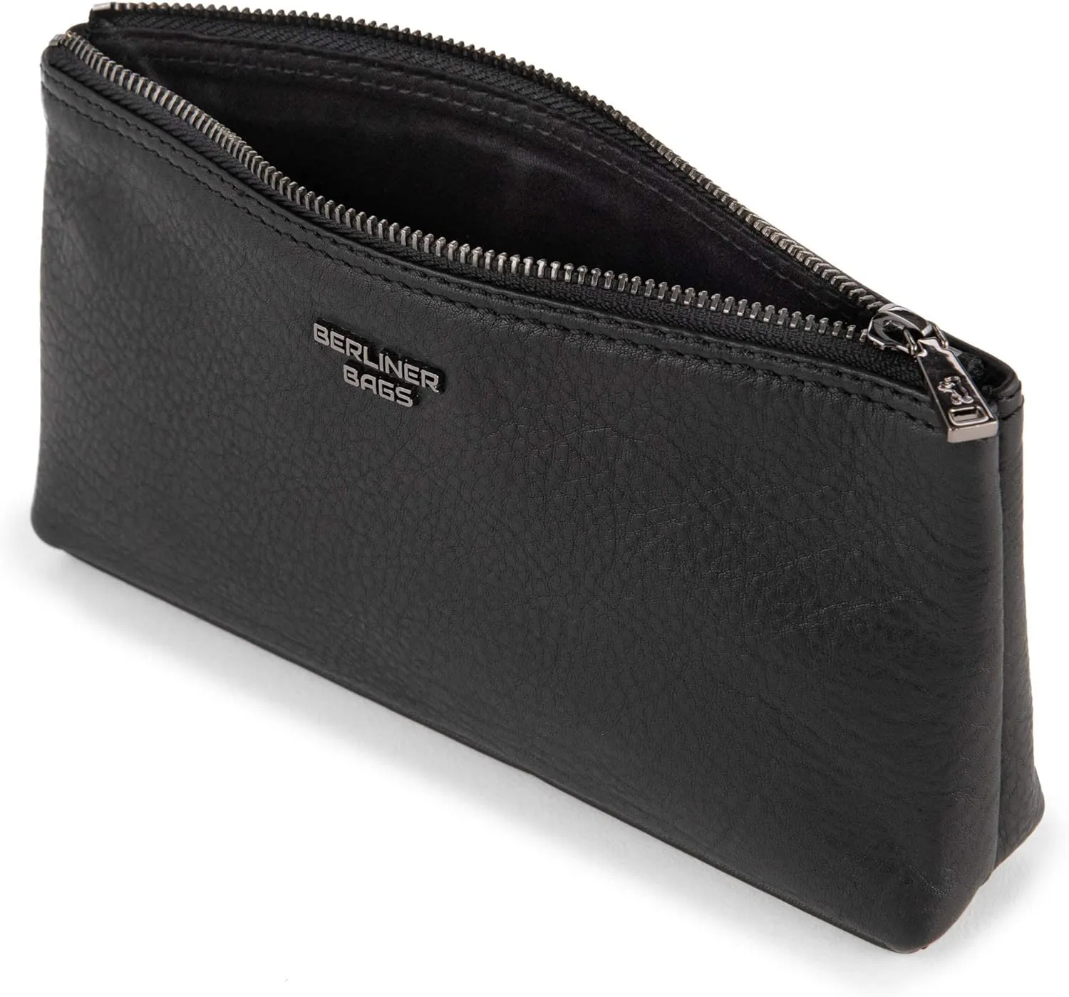 BERLINER BAGS Premium Genuine Leather Makeup Bag Anna, Cosmetic Bag for Purse, Travel and Cosmetics Pouch with Zipper for Women - Black