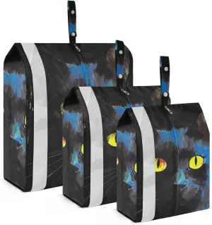 Black Cat Packing Cubes Set of 3, Lightweight Travel Luggage Organizers Foldable Bags for Easy Packing and Organization