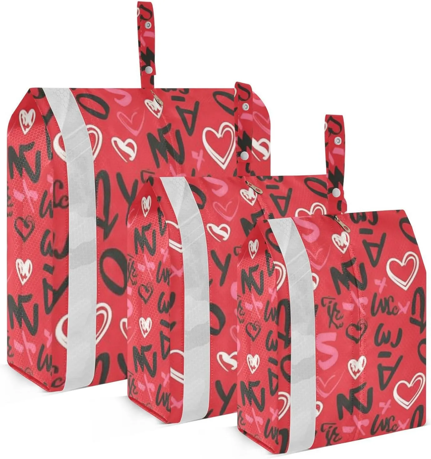 black red valentine's day hearts3 Piecing Packing Travel Bag Reusable Garment Bag Closet Storage Bags For Clothing Travel Organizer