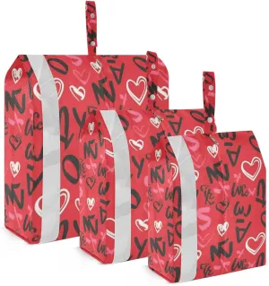 black red valentine's day hearts3 Piecing Packing Travel Bag Reusable Garment Bag Closet Storage Bags For Clothing Travel Organizer