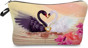 Black White Swan Makeup Bag Cute Small Organizer Zipper Pouch Swan Lake Cosmetic Bag for Woman Ballet Dancers