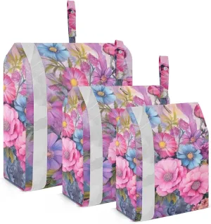 Blooming Flowers Painting Packing Cubes Set of 3, Lightweight Travel Luggage Organizers Foldable Bags for Easy Packing and Organization