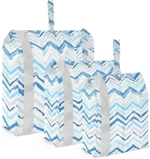 Blue Zigzag Packing Cubes Set of 3, Lightweight Travel Luggage Organizers Foldable Bags for Easy Packing and Organization