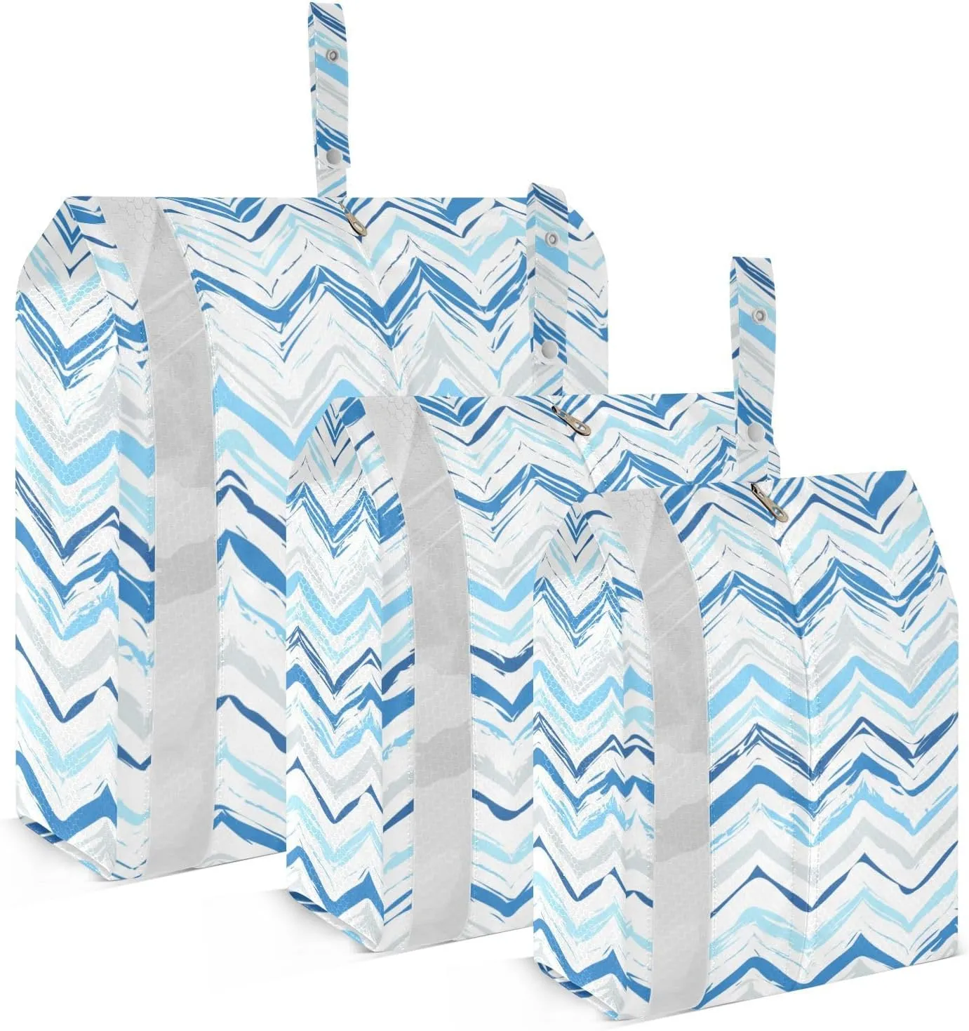 Blue Zigzag Packing Cubes Set of 3, Lightweight Travel Luggage Organizers Foldable Bags for Easy Packing and Organization