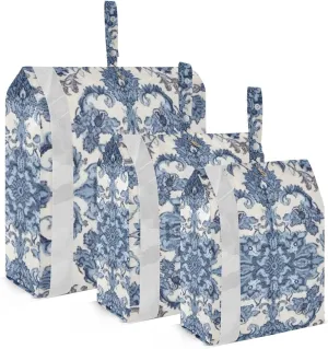 Bohemian Floral Blue Packing Cubes Set of 3, Lightweight Travel Luggage Organizers Foldable Bags for Easy Packing and Organization