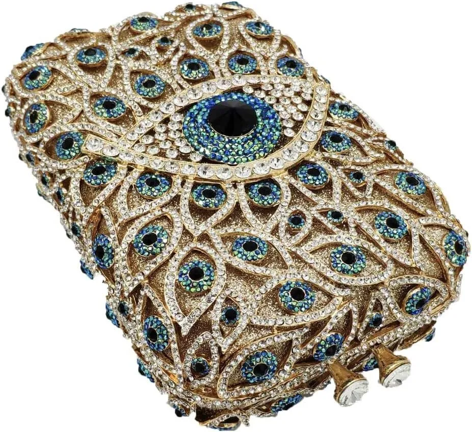 Boutique De FGG Evil Eye Clutch Purse for Women Glitter Evening Bags Crystal Clutch Party Dinner Rhinestone Handbag,Mini