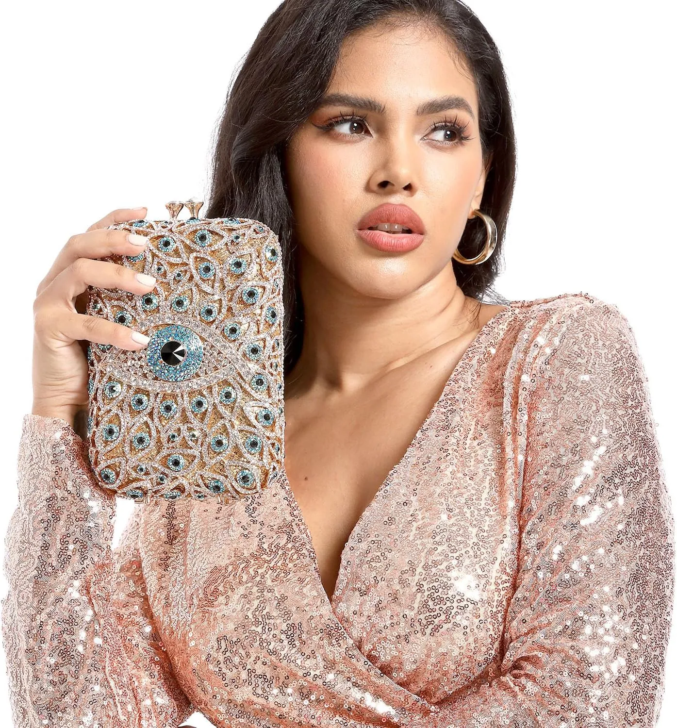 Boutique De FGG Evil Eye Clutch Purse for Women Glitter Evening Bags Crystal Clutch Party Dinner Rhinestone Handbag,Mini