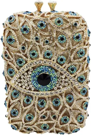 Boutique De FGG Evil Eye Clutch Purse for Women Glitter Evening Bags Crystal Clutch Party Dinner Rhinestone Handbag,Mini