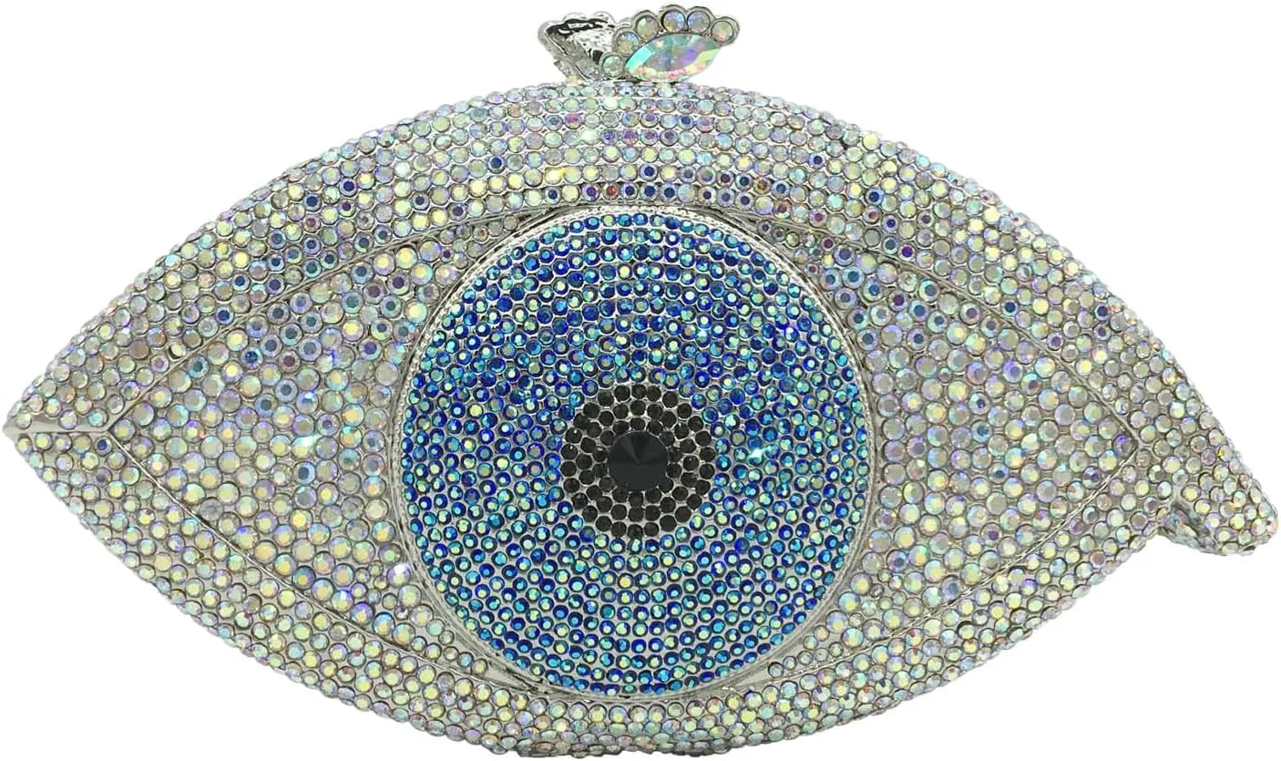 Boutique De FGG Evil Eye Clutch Purse for Women Glitter Evening Bags Crystal Clutch Party Dinner Rhinestone Handbag,Mini