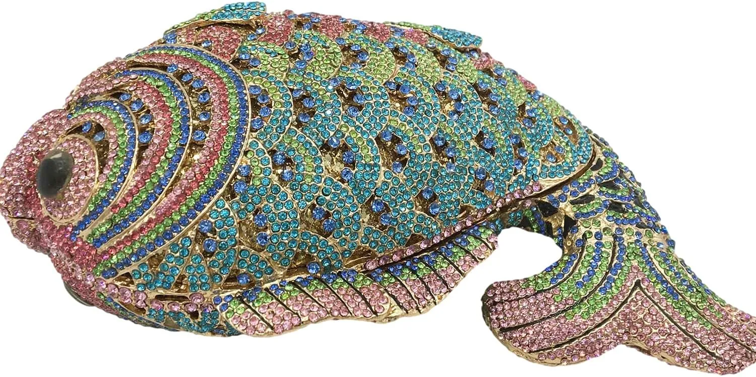Boutique De FGG Fish Rhinestone Clutch Purses for Women Formal Evening Bags Prom Purse Wedding Party Crystal Clutch Bag,Mini