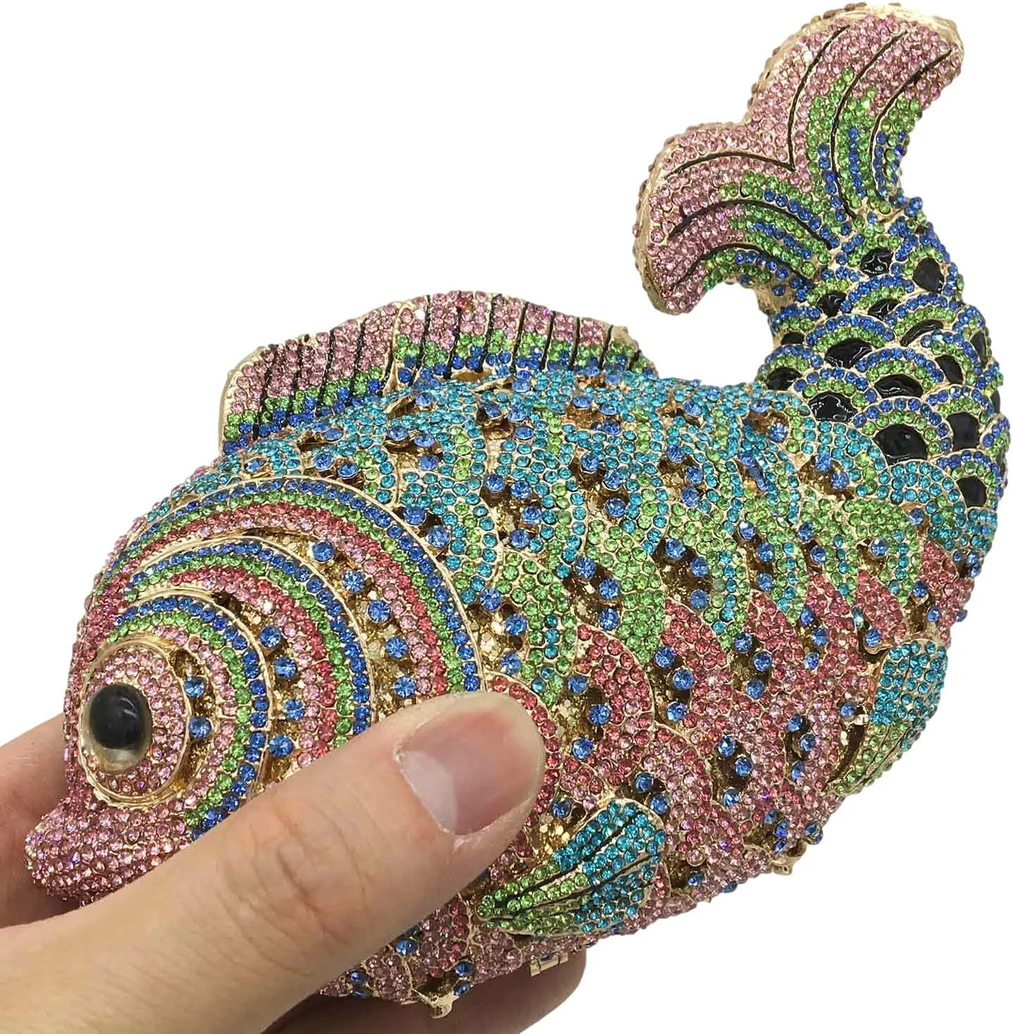 Boutique De FGG Fish Rhinestone Clutch Purses for Women Formal Evening Bags Prom Purse Wedding Party Crystal Clutch Bag,Mini