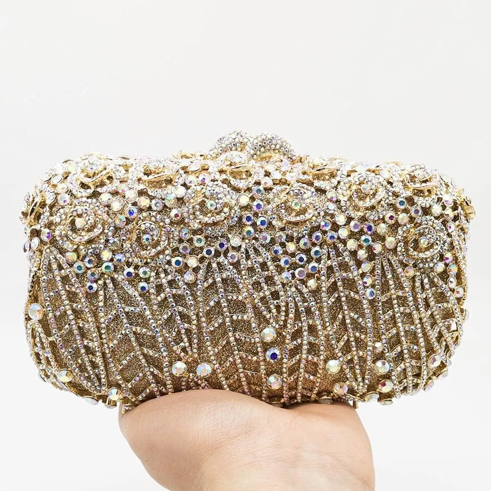 Boutique De FGG Flower Clutch Purse for Women Crystal Clutch Evening Bags Formal Party Rhinestone Purses and Handbags,Mini