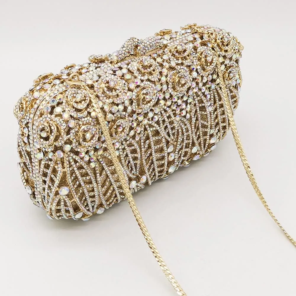 Boutique De FGG Flower Clutch Purse for Women Crystal Clutch Evening Bags Formal Party Rhinestone Purses and Handbags,Mini