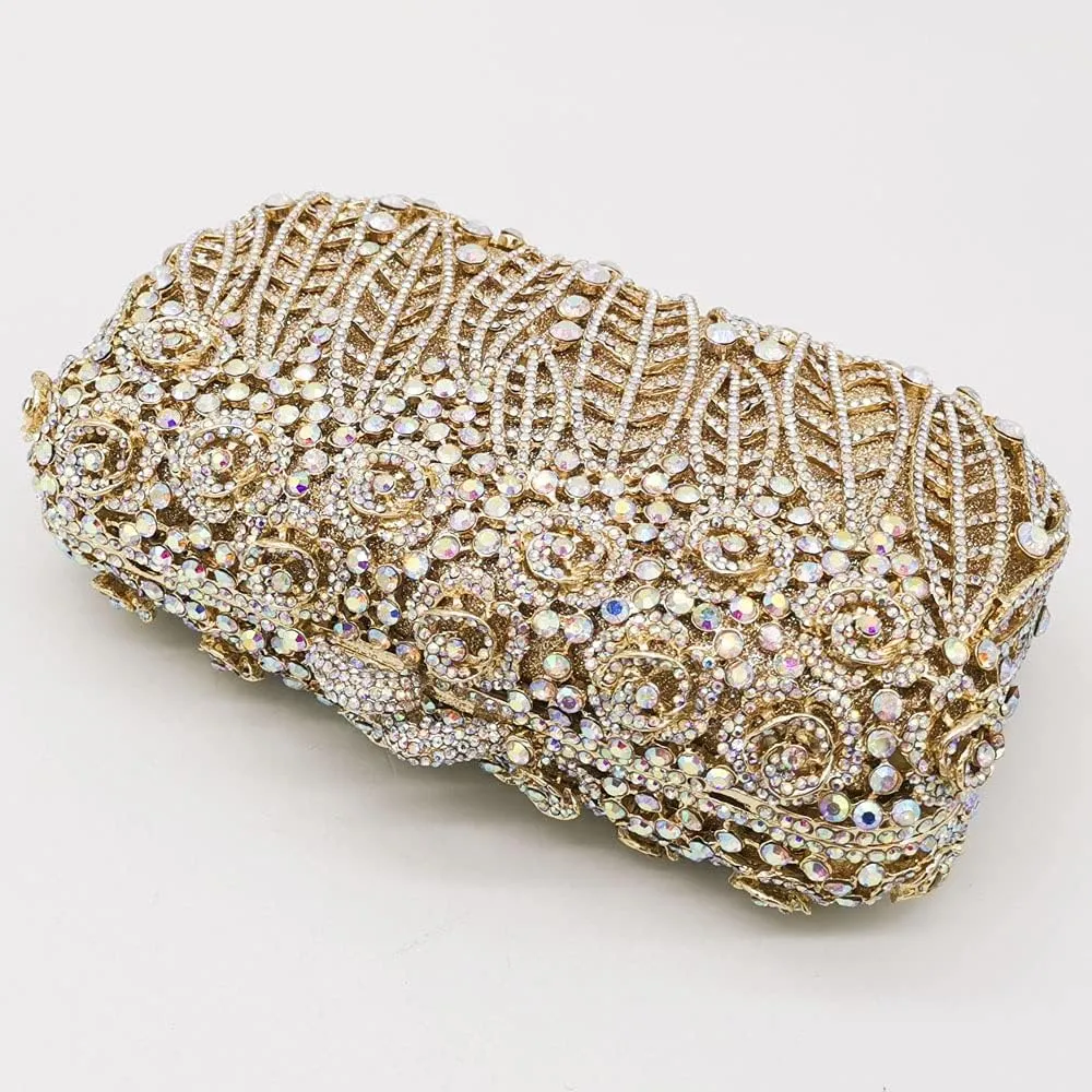 Boutique De FGG Flower Clutch Purse for Women Crystal Clutch Evening Bags Formal Party Rhinestone Purses and Handbags,Mini