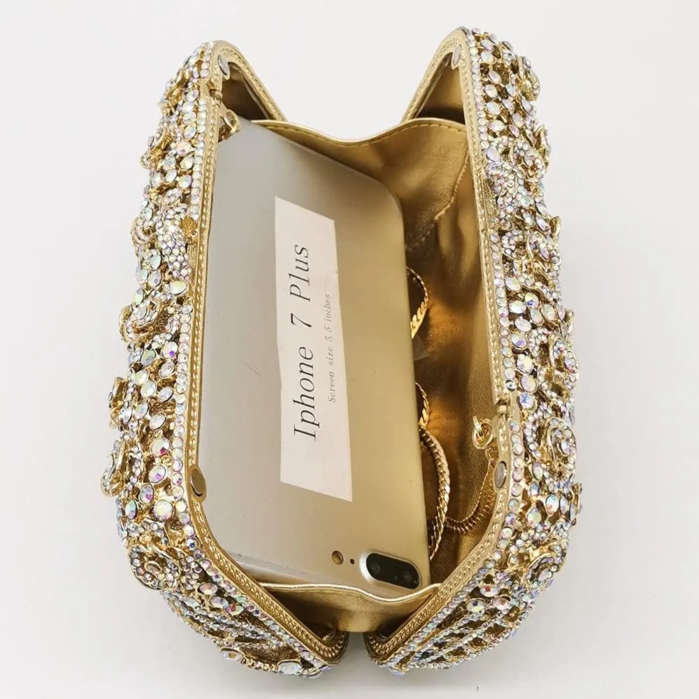 Boutique De FGG Flower Clutch Purse for Women Crystal Clutch Evening Bags Formal Party Rhinestone Purses and Handbags,Mini