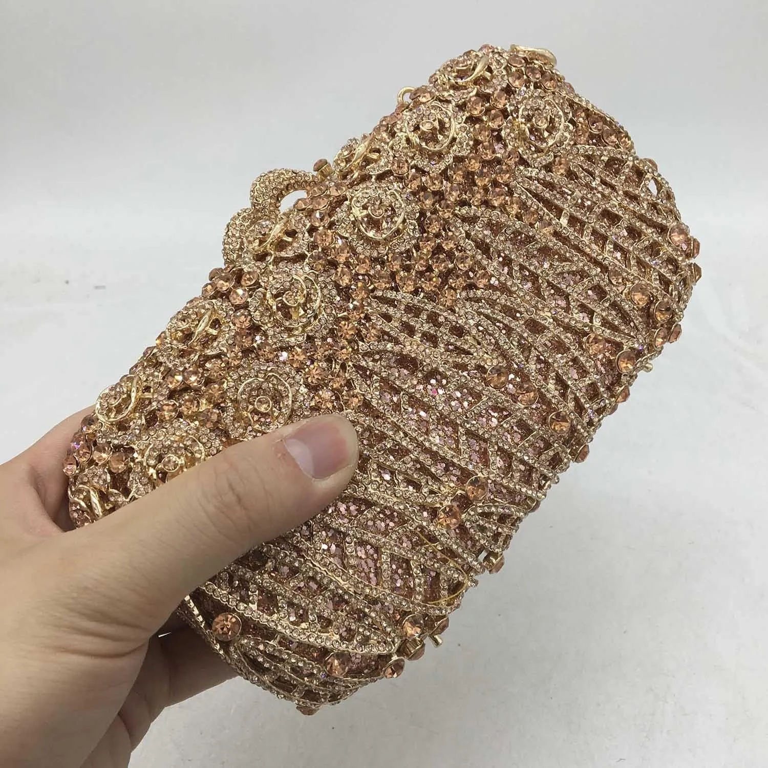 Boutique De FGG Flower Clutch Purse for Women Crystal Clutch Evening Bags Formal Party Rhinestone Purses and Handbags,Mini