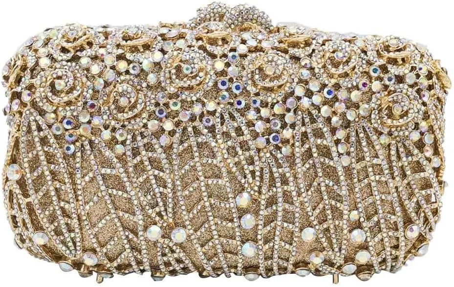 Boutique De FGG Flower Clutch Purse for Women Crystal Clutch Evening Bags Formal Party Rhinestone Purses and Handbags,Mini