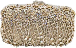 Boutique De FGG Flower Clutch Purse for Women Crystal Clutch Evening Bags Formal Party Rhinestone Purses and Handbags,Mini