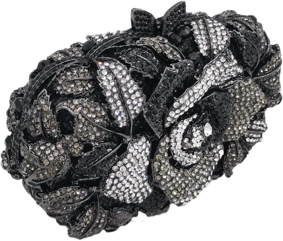 Boutique De FGG Flower Evening Bags for Women Wedding Handbags Crystal Clutch Purse Prom Rose Rhinestone Clutch Purses,Mini