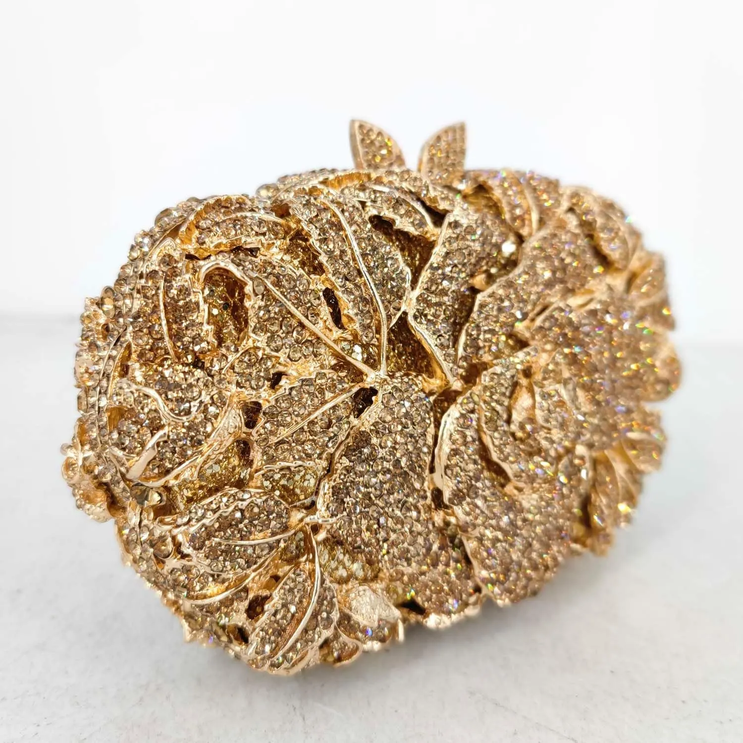 Boutique De FGG Flower Evening Bags for Women Wedding Handbags Crystal Clutch Purse Prom Rose Rhinestone Clutch Purses,Mini
