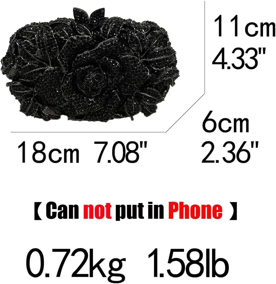 Boutique De FGG Flower Evening Bags for Women Wedding Handbags Crystal Clutch Purse Prom Rose Rhinestone Clutch Purses,Mini