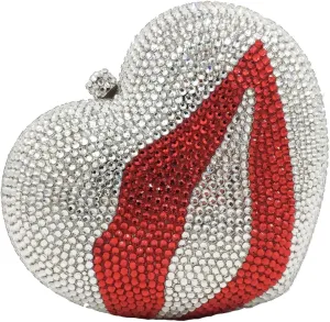 Boutique De FGG Heart Clutch Purses for Women Formal Crystal Evening Bags Rhinestone Clutch Party Minaudiere Handbag,Mini