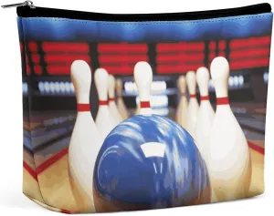 Bowling Makeup Bag for Purse Waterproof Cosmetic Bags Makeup Pouch with Zipper Travel Toiletry Bag Organizer for Women Ladies