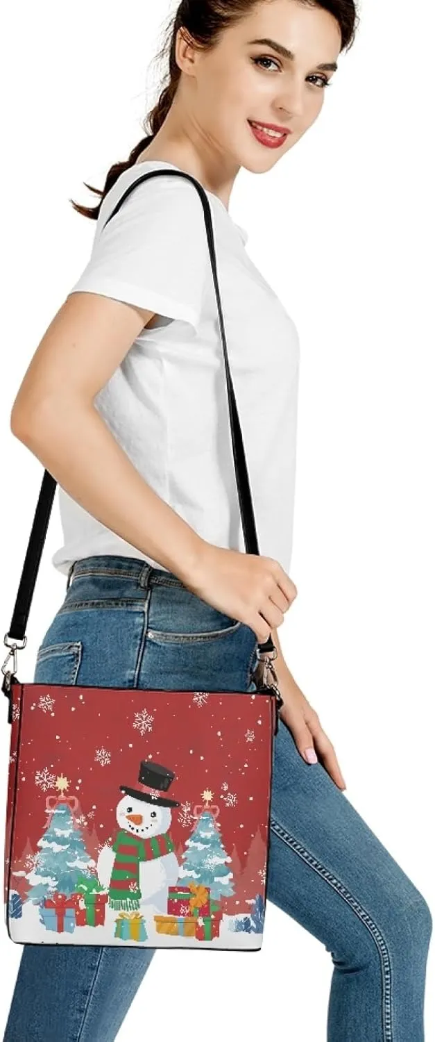 Bucket Bags and Purse for Women Merry Christmas Santa Claus Hobo and Shoulder Handbags with 2 Detachable Straps