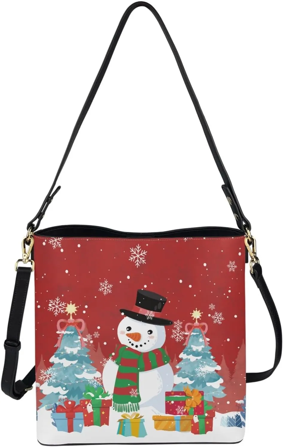 Bucket Bags and Purse for Women Merry Christmas Santa Claus Hobo and Shoulder Handbags with 2 Detachable Straps