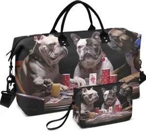Bulldogs Funny Black Duffle Bag Travel Makeup Bag Set of 2, Print Women Gym Tote Bags Carry on Tote