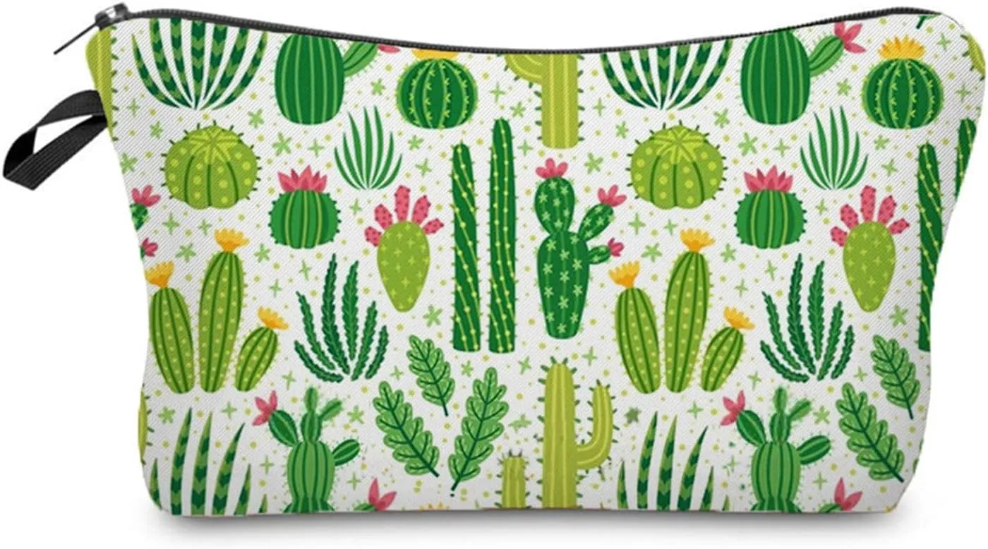 Cactus Cosmetic Bag Cute Small Makeup Bag Travel Toiletry Zipper Pouch Girls Flower Gifts for Sisters Green Plant Makeup Bag Gift for Women