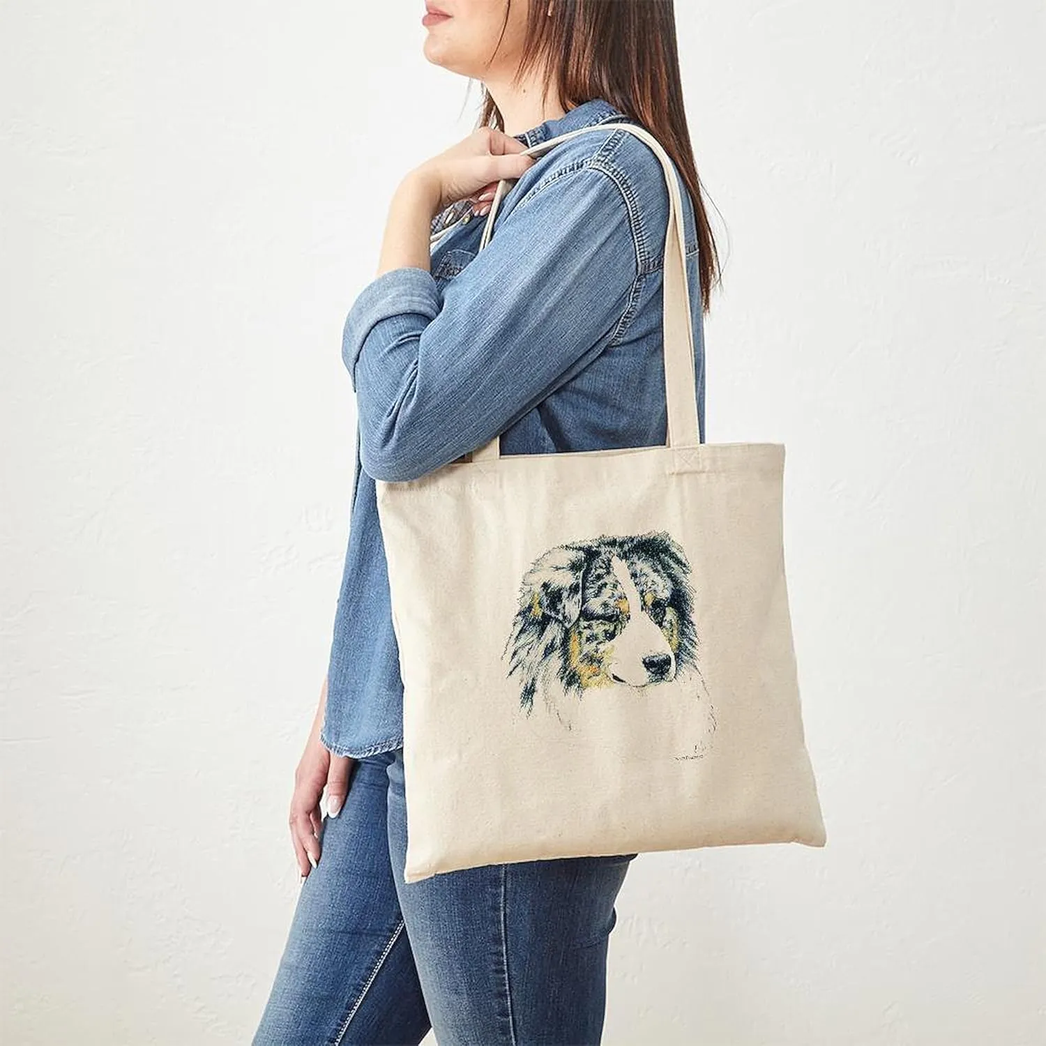 CafePress Australian Shepherd Blue Merle Tote Bag Natural Canvas Tote Bag, Reusable Shopping Bag