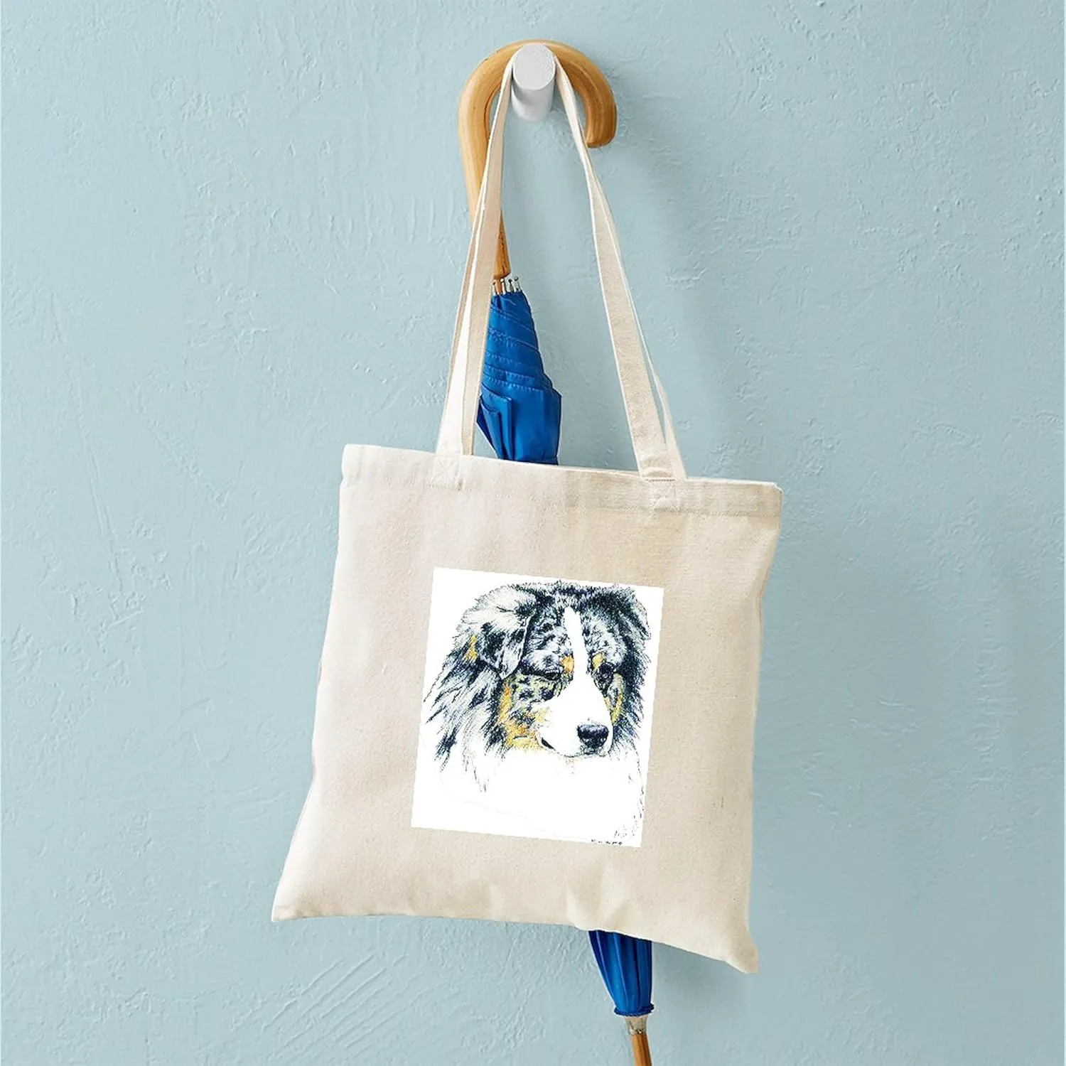 CafePress Australian Shepherd Blue Merle Tote Bag Natural Canvas Tote Bag, Reusable Shopping Bag