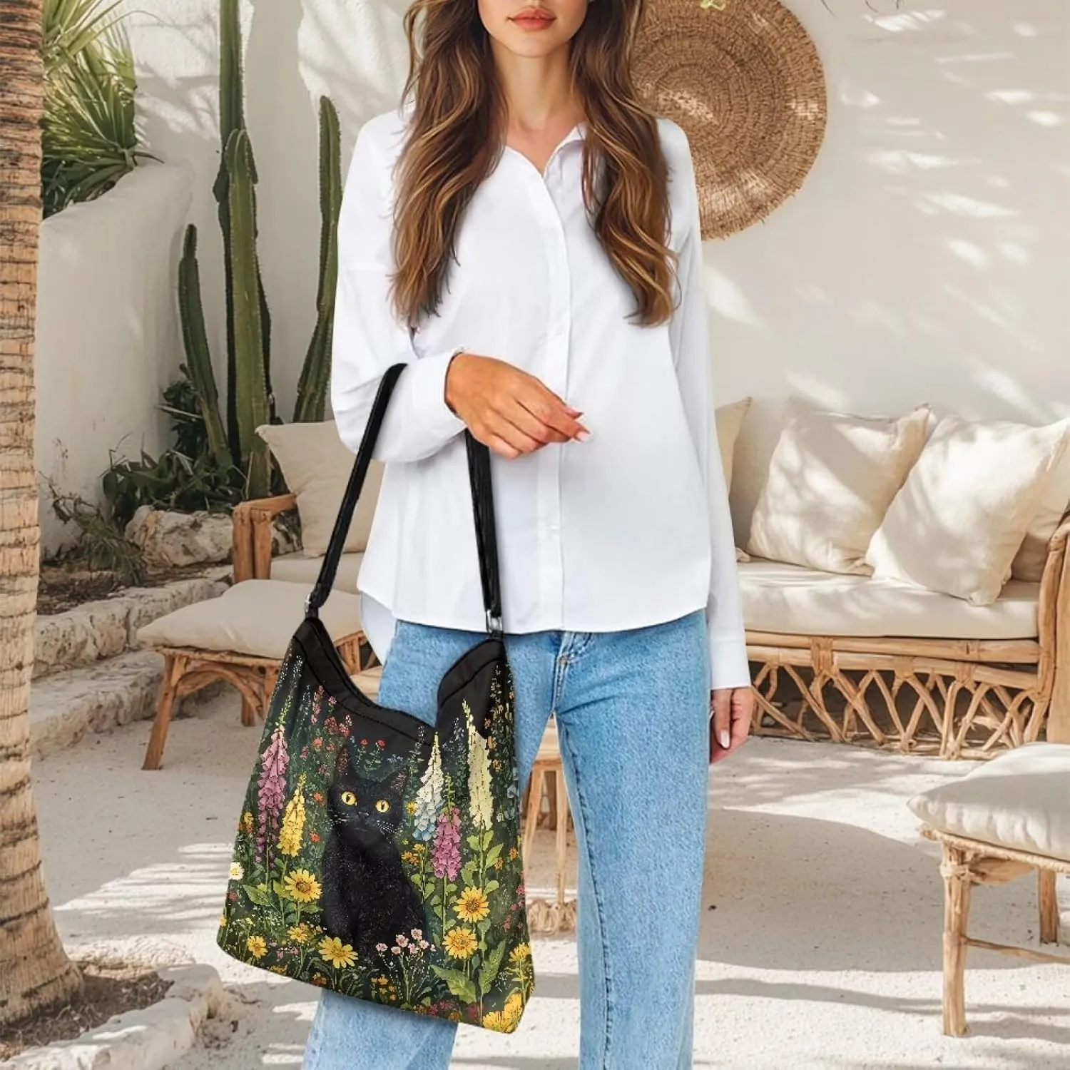 Canvas Tote Bag for Women, Anti Water Tote Bag Stylish Shoulder Purse Women'S Canvas Hobo Bag