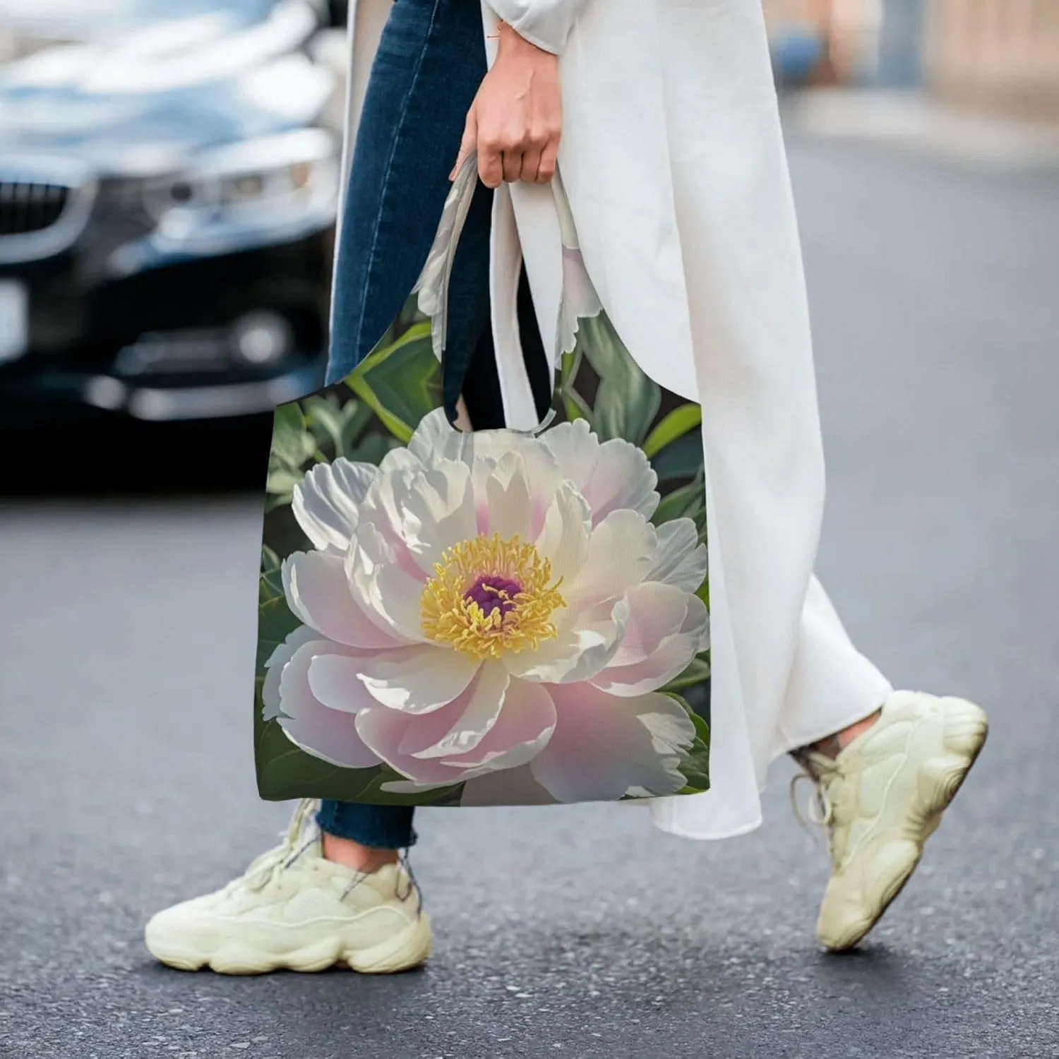 Canvas Tote Bag Reusable Grocery Bags Lightweight Handbag blue and white Tote Bag for Shopping Cloth Bags