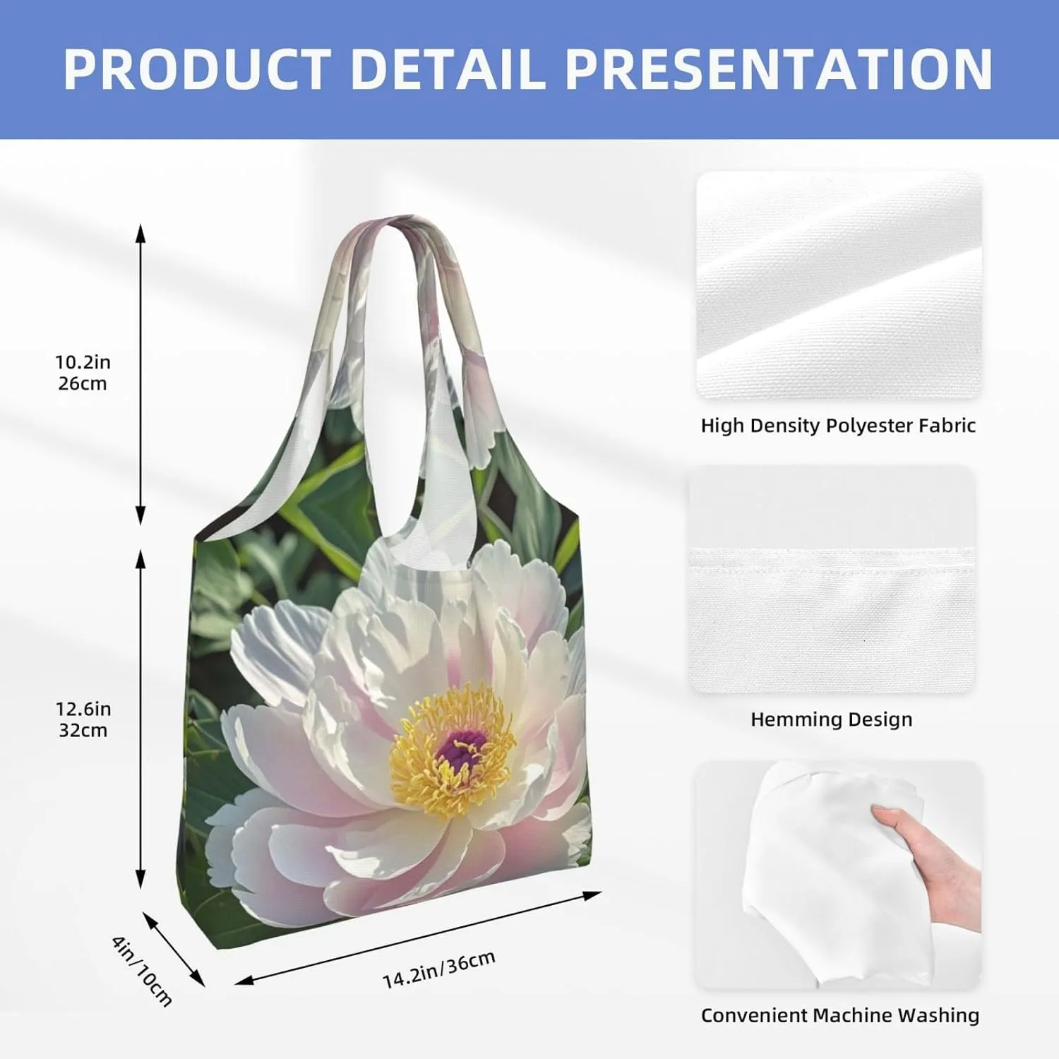 Canvas Tote Bag Reusable Grocery Bags Lightweight Handbag blue and white Tote Bag for Shopping Cloth Bags