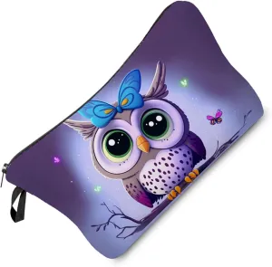 Cartoon Owl Makeup Bag Lovely Owl Print Small Toiletry Organizer Zipper Pouch Cartoon Owl With Bowknot Pattern Cosmetic Bag Present for Owl Lovers Women Friends