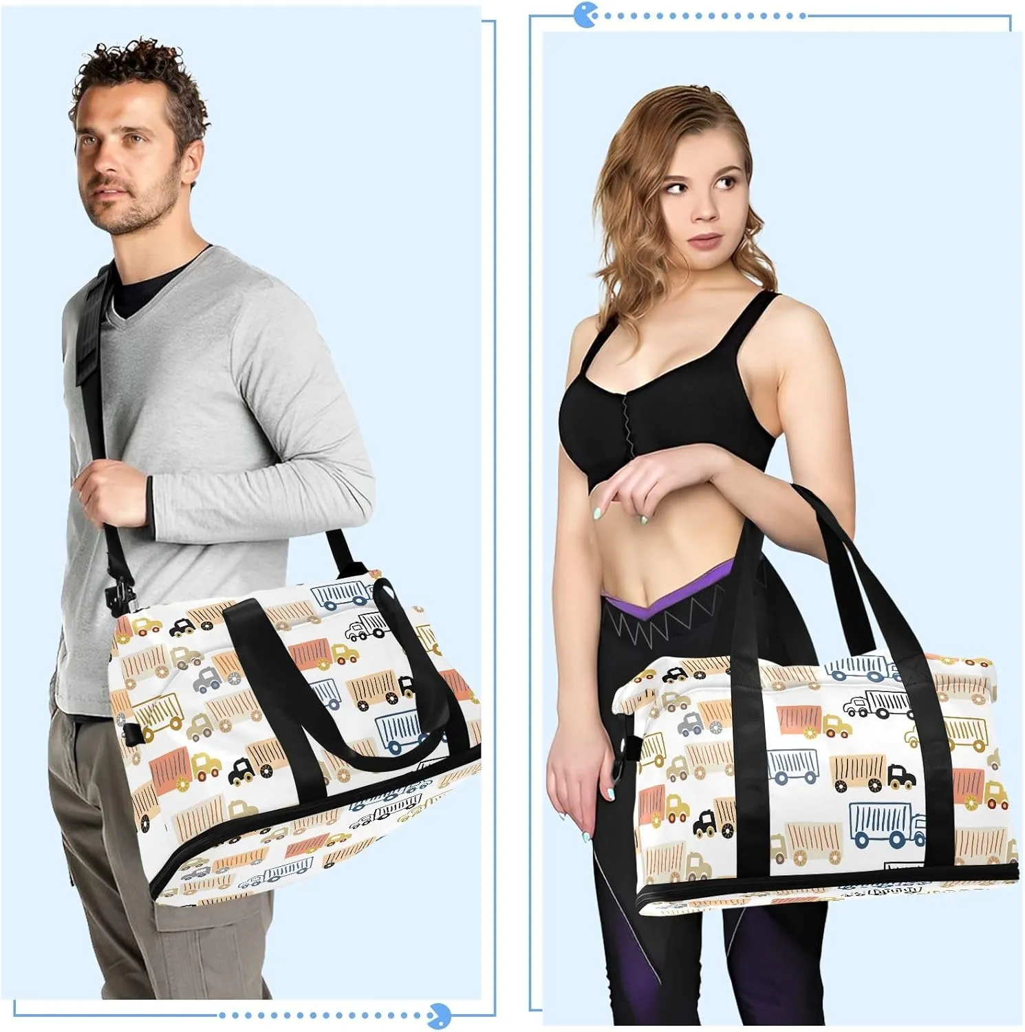 Cartoon Truck Travel Tote for Women Expandable Football Bag, Bags that Fit under Airplane Seat
