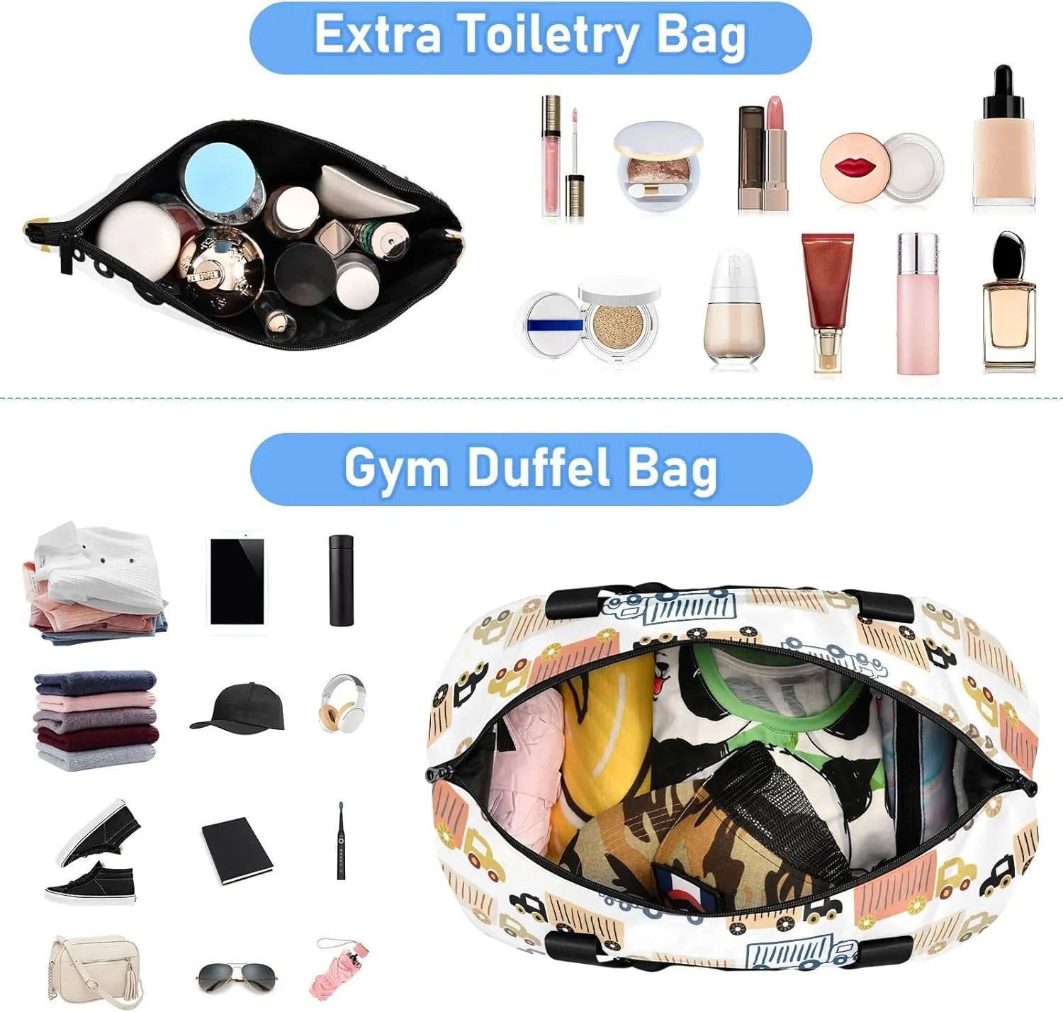 Cartoon Truck Travel Tote for Women Expandable Football Bag, Bags that Fit under Airplane Seat