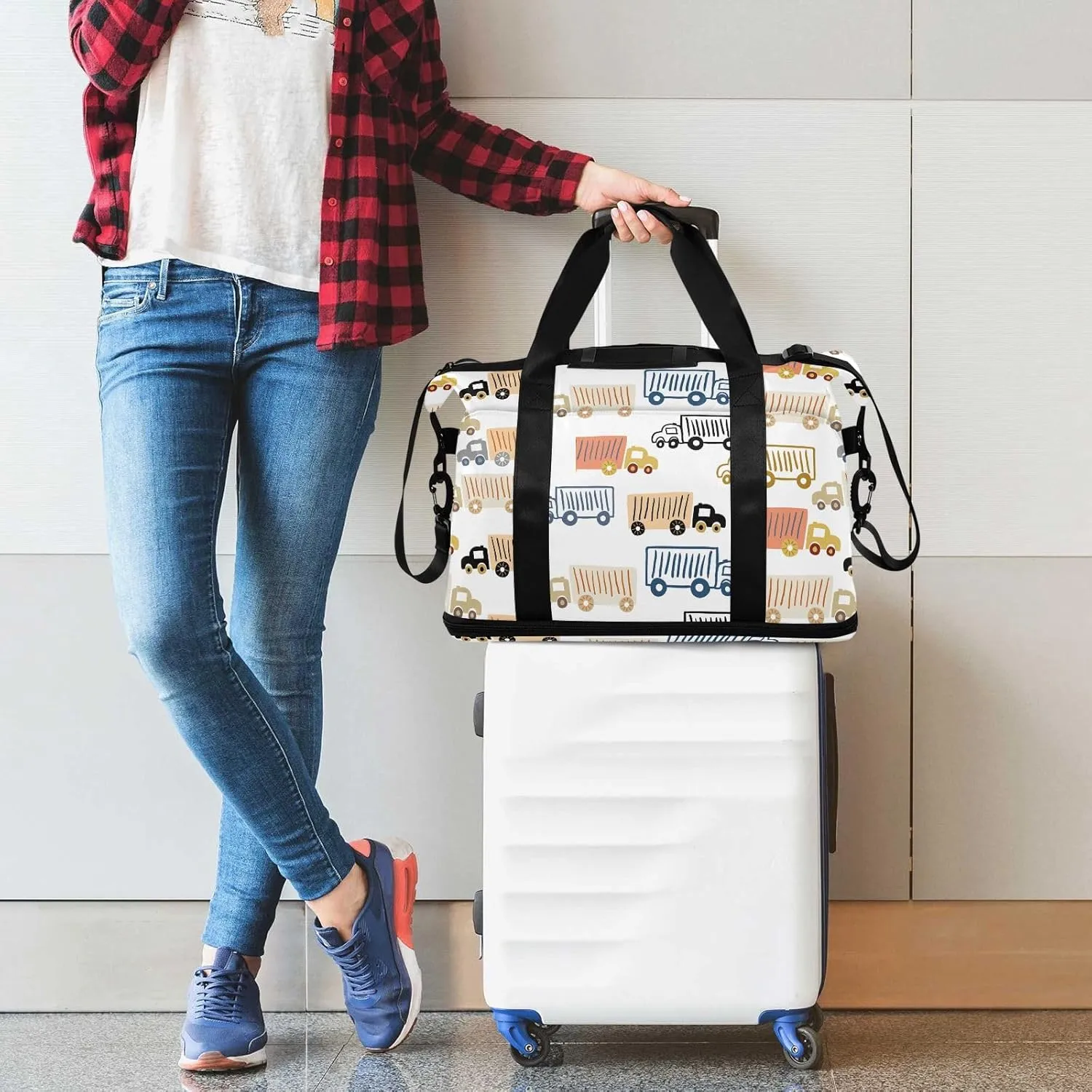 Cartoon Truck Travel Tote for Women Expandable Football Bag, Bags that Fit under Airplane Seat