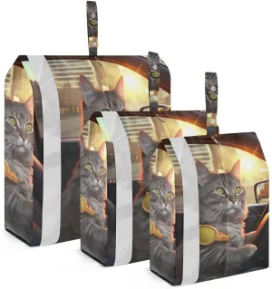 Cat Driver Packing Cubes Set of 3, Lightweight Travel Luggage Organizers Foldable Bags for Easy Packing and Organization
