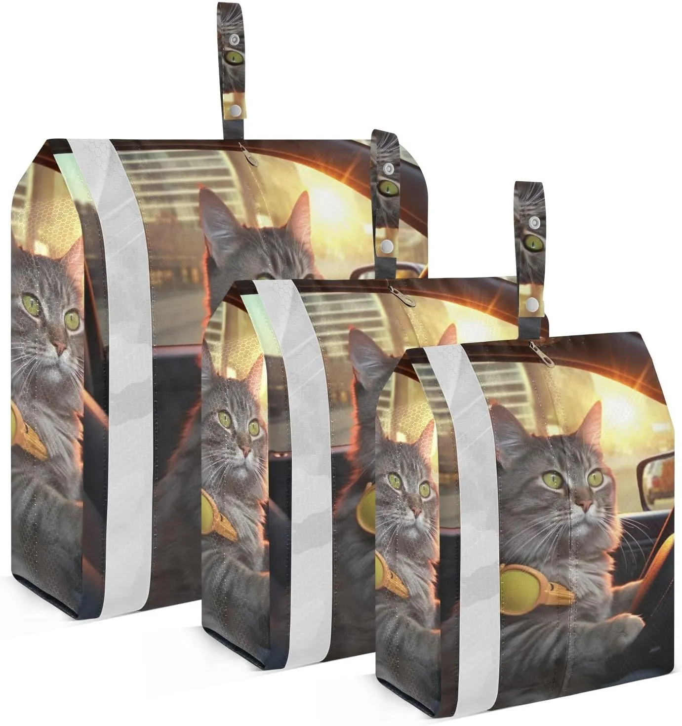 Cat Driver Packing Cubes Set of 3, Lightweight Travel Luggage Organizers Foldable Bags for Easy Packing and Organization