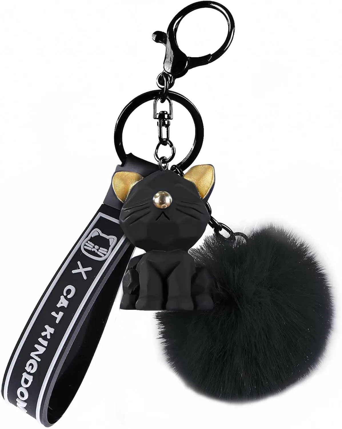 Cat Keychain with Fluffy Pom Pom for Women Purse Handbags - Cute and Stylish Key Ring Bag Charms for Cat Lovers