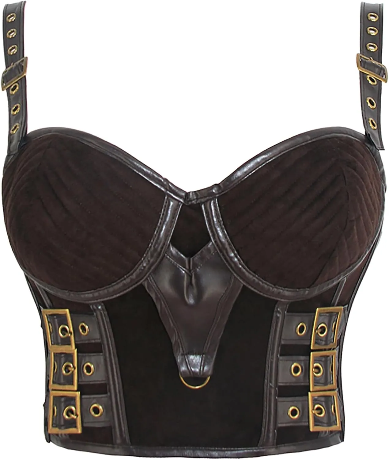 Charmian Women's PU Leather Spaghetti Straps Bustier Bra Clubwear Crop Top