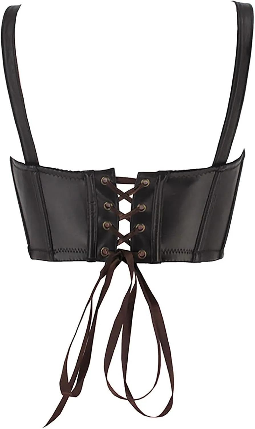Charmian Women's PU Leather Spaghetti Straps Bustier Bra Clubwear Crop Top