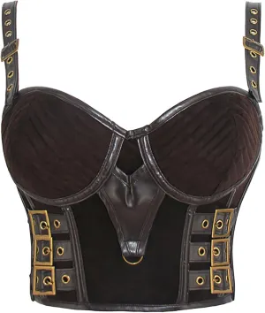 Charmian Women's PU Leather Spaghetti Straps Bustier Bra Clubwear Crop Top