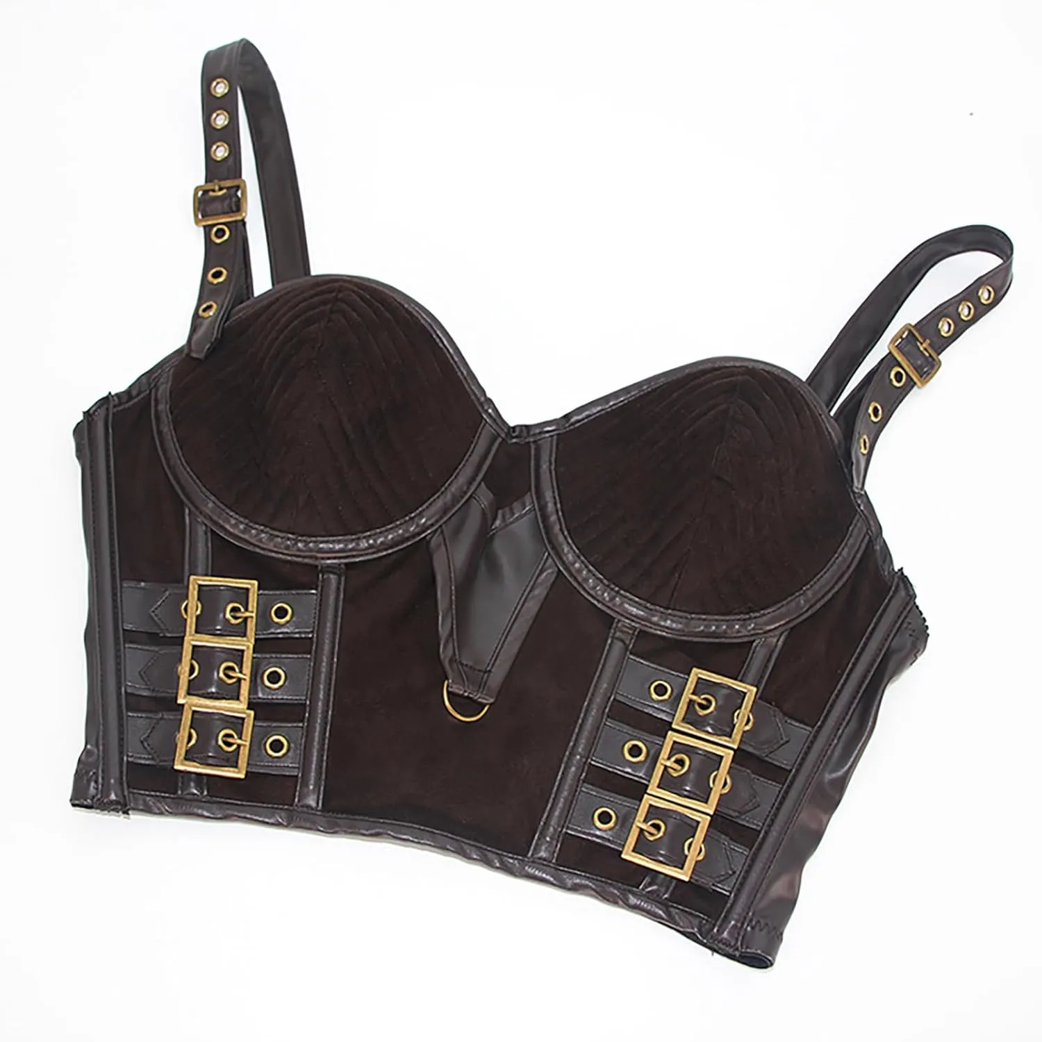 Charmian Women's PU Leather Spaghetti Straps Bustier Bra Clubwear Crop Top