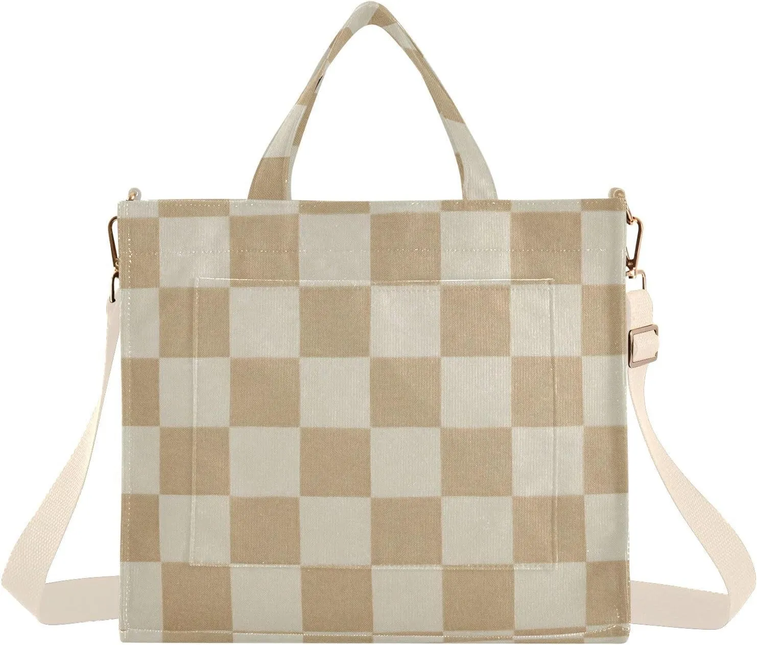 Checkered Beige Corduroy Tote Bag for Women Hobo Crossbody Bag Purse Stylish Shoulder Handbag Messenger Bags, S