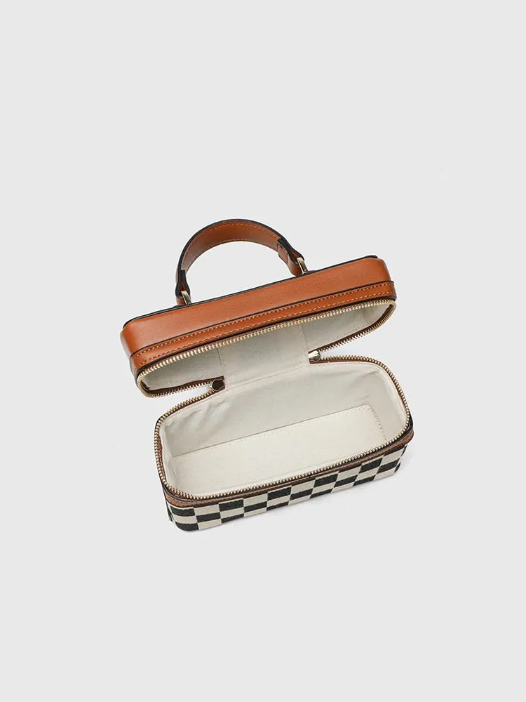 Checkered Makeup Bag Checkerboard Cosmetic Organizer Bags Trendy Portable Crossbody Square Purse Handbag