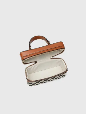 Checkered Makeup Bag Checkerboard Cosmetic Organizer Bags Trendy Portable Crossbody Square Purse Handbag